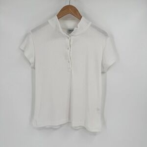 Haband White Ribbed 3-Button Stand-Up Collar Short Sleeve Shirt Women's M
